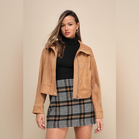 Lulu's NWT Posh Choice Tan Vegan Suede Moto Jacket - Picture 2 of 4